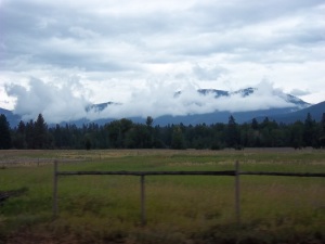 Low clouds clinging to the mountains on a cool, rainy day. 